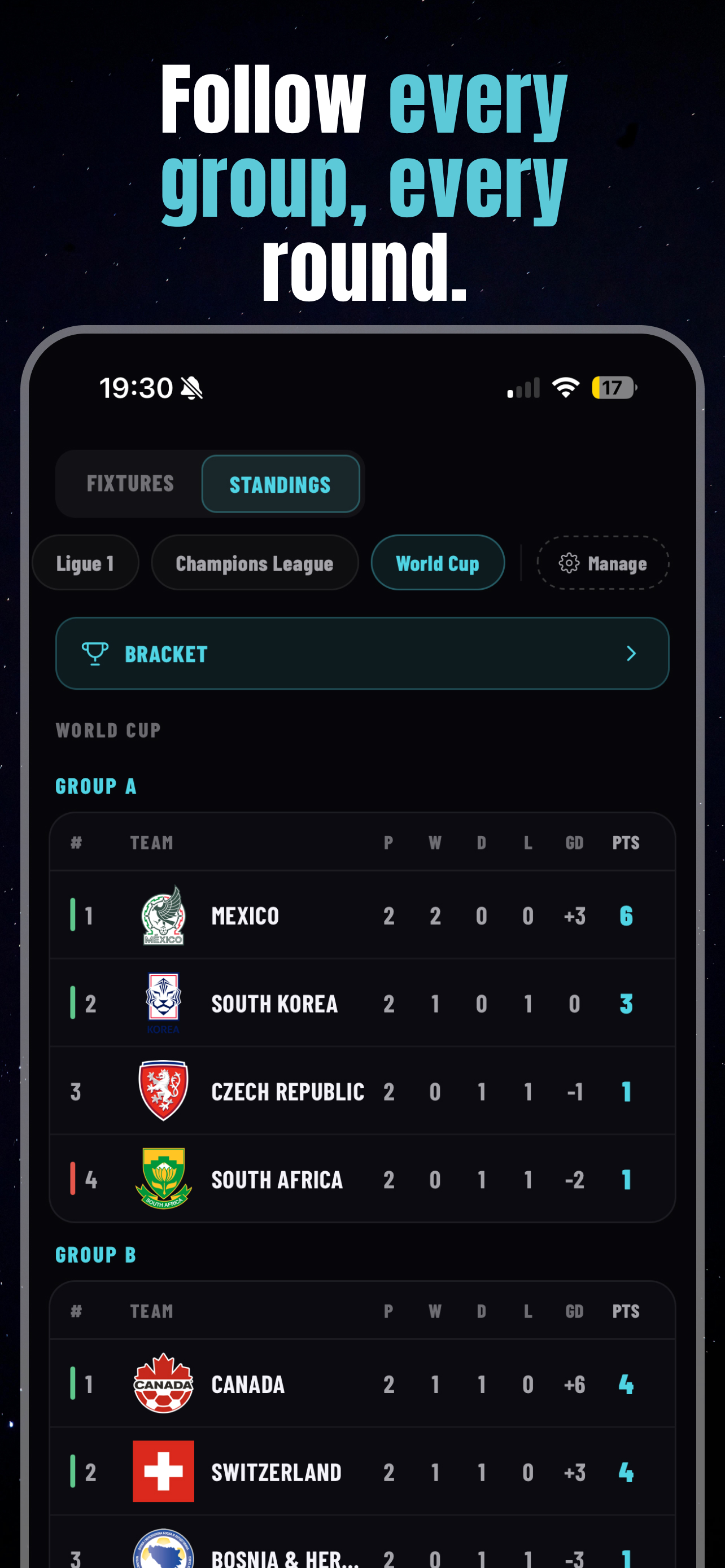 Now Score — live league tables and standings