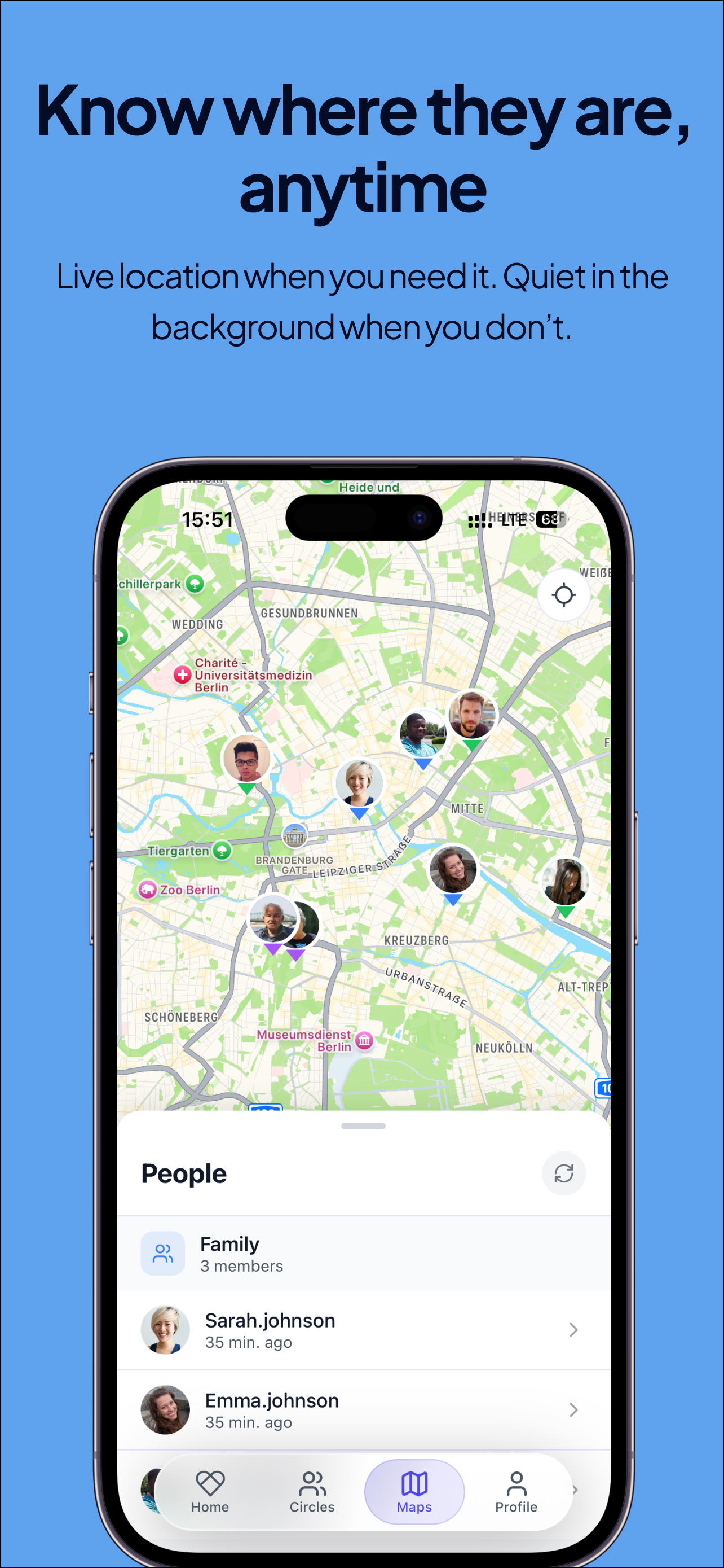 SafeSense live map — family location tracking